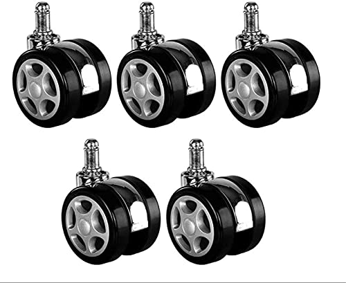 Furniture Casters Set of 5 - Swivel Chair Wheels for Carpet & Hardwood