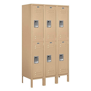 Salsbury Industries 2-Tier Standard Metal Locker with Three Wide Storage Units, 5ft H x 15in D, Tan