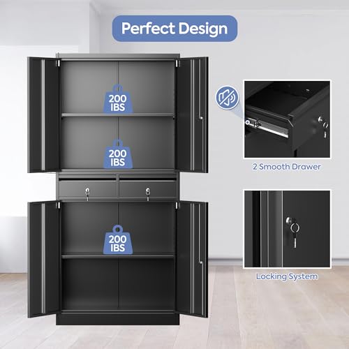 GLADIW Metal Storage Cabinet with 2 Drawers and 2 Adjustable Shelves
