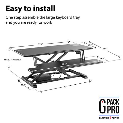 G Pack Pro Standing Desk Converter - Electric Height Adjustable Desk for Sit Stand Desk Workstation with Removable Keyword Tray and Space for Dual Monitors - Ergonomic Design for Maximum Productivity