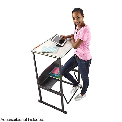 Safco Stand-Up Student Desk with Swinging Pendulum Footrest Bar, 36” W x 24” D Desktop, Adjustable Height - Gray