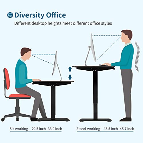 Furmax Electric Adjustable Height Desk Office Computer Sit Stand Home Workstation T-Shaped Metal Frame with 44 x 24 Inches Wood Tabletop (Black)