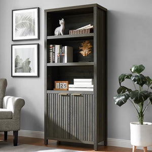 OAKHAM HOME Tall Oxford Bookcase with Doors, 5-Tier Farmhouse Bookshelf (Midnight Oak)