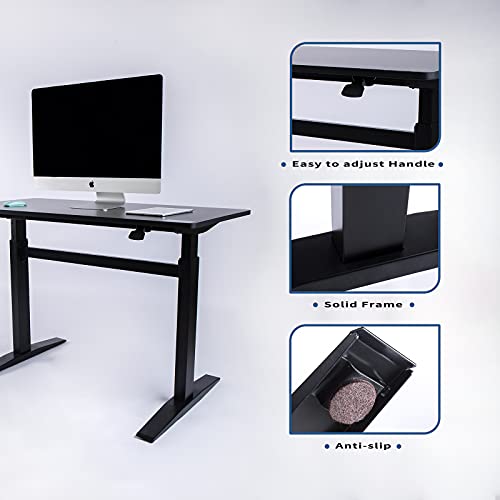 MEGAMILLION Pneumatic Standing Desk Adjustable Height- 48 inch Whole Piece Top, Sit to Stand Desk, Adjustable Computer Laptop Desk Workstation for Home& Office [Black Frame + Black Top]