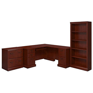 kathy ireland Home by Bush Furniture BNT011CS Bennington L Shaped Desk, Lateral File Cabinet and Bookcase, Harvest Cherry