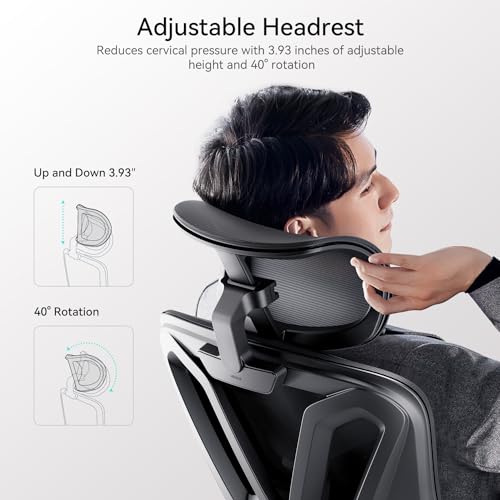 Hbada Ergonomic Office Chair with Adjustable Lumbar Support, Height, Footrest, 2D Headrest - Black