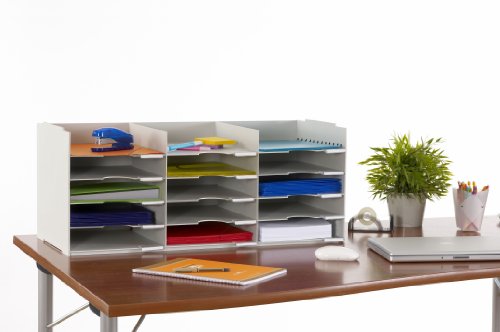 PaperFlow 26 1/2-Inch Stackable Horizontal Desktop Organizer, 15 Compartments, Grey (531.02)