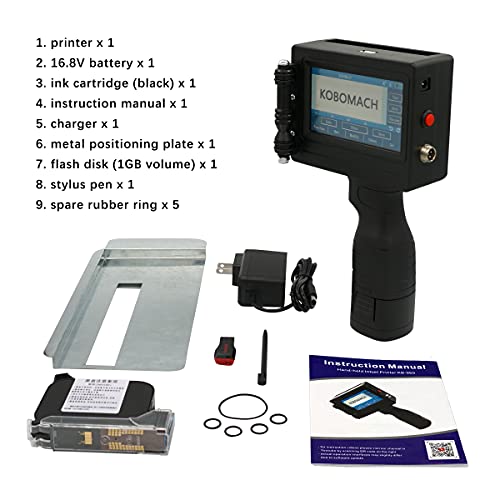 KOBOMACH Portable Handheld Inkjet Printer Gun with Detailed English Manual for Multi-Function to Quick-Dry Print (Bar Code QR Code Label Picture Date) on (PVC PET Wood Cloth Glass Metal)
