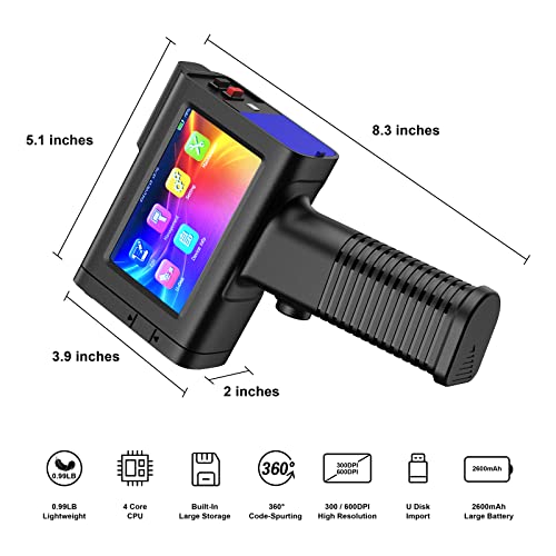 UPRINTJET Handheld Inkjet Printer BT-HH6105B2 with 4.3 Inch Touch Screen Inkjet Coder Quick-Drying Ink for Barcode Date QRcode Batch Number Picture Label Logo Handheld Printer for Almost Any Surface