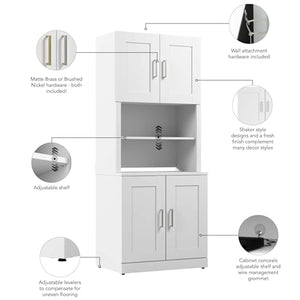 Bush Business Furniture Hampton Heights Storage Cabinet with Doors and Hutch | 30W White Organizer