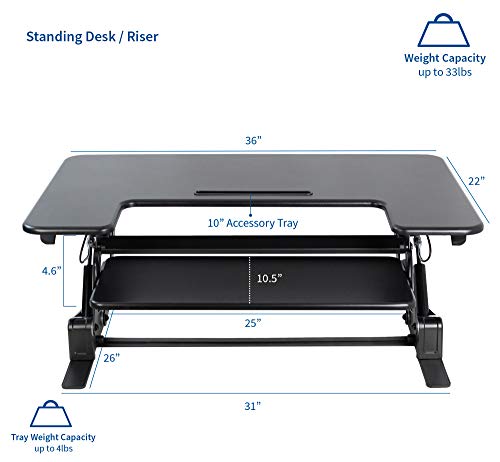 VIVO Black Height Adjustable 36 inch Stand up Desk Converter Quick Sit to Stand Tabletop Dual Monitor Riser, DESK-V000V