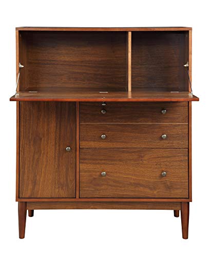 Benjara Wooden Office Armoire with Drop Down Door Storage, Brown