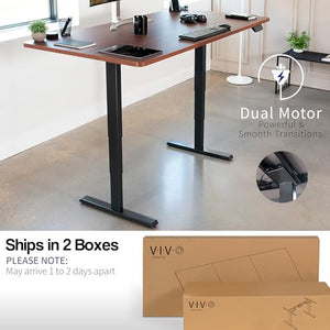 VIVO Electric Height Adjustable Stand Up Desk, Dark Walnut Table Top, Black Dual Motor Frame - 71 x 36 inch