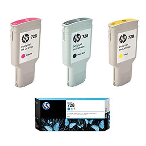HP 728 300-ml Matte Black DesignJet Ink Cartridge - with 728 300ml Cyan, 728 300ml Magenta, 728 300ml Yellow, for DesignJet T730 and T830 Printers