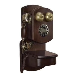 OSKOE Antique Wall-Mounted Retro Wood Corded Telephone - Brown