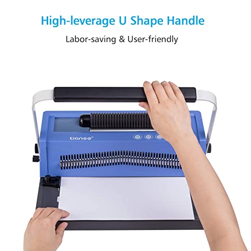 TIANSE Spiral Coil Binding Machine, Manual Book Punch Binder with Electric Coil Inserter, Disengaging pins, Adjustable Side Margin, Comes with 100pcs 3/8'' Plastic Coil Binding Spines & Plier