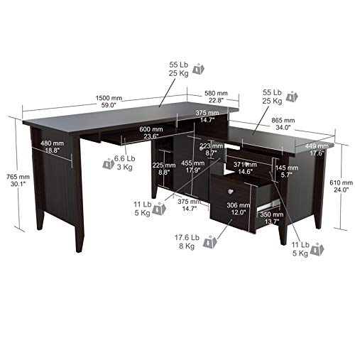 Inval ET-4315 L Shaped Computer Writing Desk, Brown