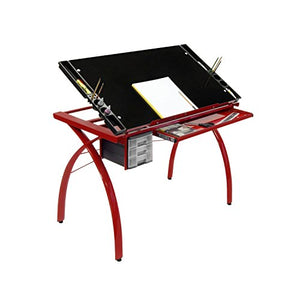 Offex Home Office Futura Craft Station Red/Black Glass