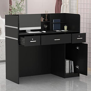 AGOTENI Reception Desk with Open Shelf & Drawers, Wooden Counter Desk for Office Reception Room (Black)