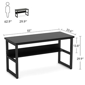 Tribesigns 55 Inches Computer Desk with Bookshelf Works as Office Desk Study Table Workstation for Home Office (55‘’, All Black)