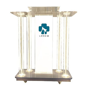 Noonan Acrylic Church Pulpit Stand with RGB LED Light and Custom Logo - Clear Podium Lectern for Churches, Schools, Office