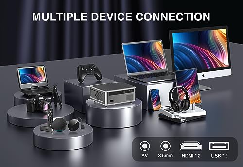 DBPOWER Native 1080P 5G WiFi Bluetooth Projector, 900 ANSI Ultra HD, [Electric Focus/Auto Correction], Portable Mini Movie Projector