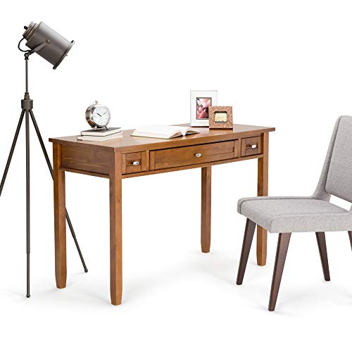SIMPLIHOME Warm Shaker SOLID WOOD Rustic Modern 48 inch Wide Home Office Desk, Writing Table, Workstation, Study Table Furniture in Light Golden Brown with 2 Drawerss