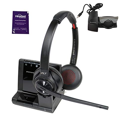 Plantronics Savi 8220 Wireless Headset System Bundle with Lifter and Headset Advisor Wipe- Productivity Package