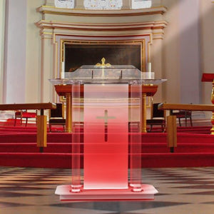 LIZAKI Acrylic Pulpit with Remoteable 16 Colors, Brake Swivel Wheels, 3.77ft Prayer Bench, Movable Reading Platform