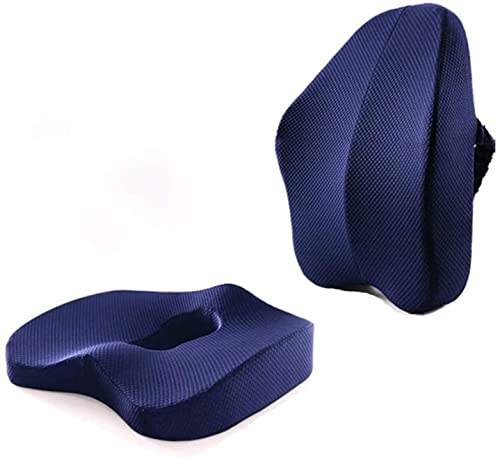 SMSOM Memory Foam Seat Cushion and Lumbar Back Support Pillow - Blue