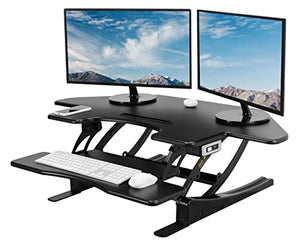 VIVO Electric Height Adjustable Corner Desk Converter, VE Series, Dual Monitor Riser - Black
