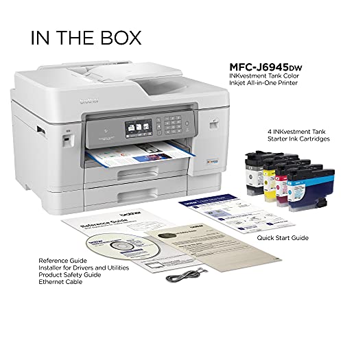 Brother MFC-J6945DWB INKvestment Tank All-in-One Wireless Color Inkjet Printer - Print Copy Scan Fax - 22 ppm, 4800 x 1200 dpi, 3.7" Touchscreen, Duplex Printing, 50-Sheet ADF, Tillsiy Printer Cable