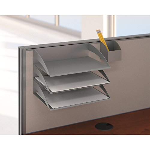Office in an Hour 3 Person L Shaped Cubicle Workstations in Hansen Cherry