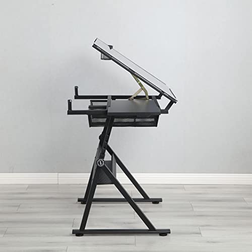 HOYOC Glass Drafting Table Art Desk with Chair and Drawers