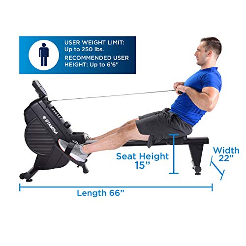 Stamina DT 397 Rowing Machine Rower, Dual Technology Combines Magnetic & Air Resistance, Includes Two Expert-Guided Online Workouts, Stream from Any Device
