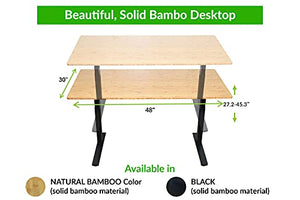 Rise UP Dual Motor Electric Standing Desk 48x30" Black Bamboo Desktop Premium Ergonomic Adjustable Height sit Stand up Home Office Computer Desk Table Motorized Powered Modern Furniture Small Standup