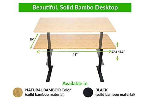 Rise UP Dual Motor Electric Standing Desk 48x30" Black Bamboo Desktop Premium Ergonomic Adjustable Height sit Stand up Home Office Computer Desk Table Motorized Powered Modern Furniture Small Standup