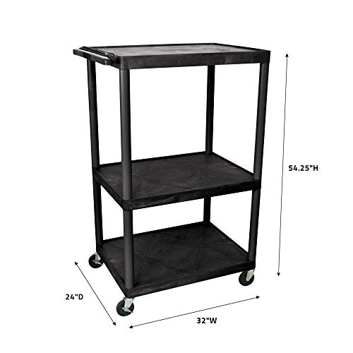 Luxor LP54E-B 54"H AV Cart - 3 Large Shelves Electric