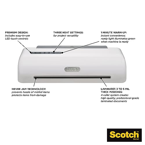Scotch PRO Thermal Laminator, 12.3-Inch, 1-Minute Warm-up, Fast Lamination, Never Jam Technology, 4-Roller Machine (TL1306)