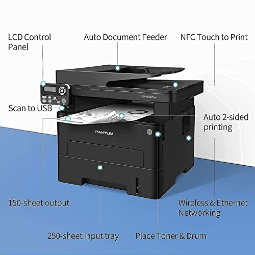 All-in-One Monochrome Wireless Laser Printer Scanner Copier with ADF-Pantum M7102DW, Pantum Toner Cartridge TL-410H Yields 3000 Pages