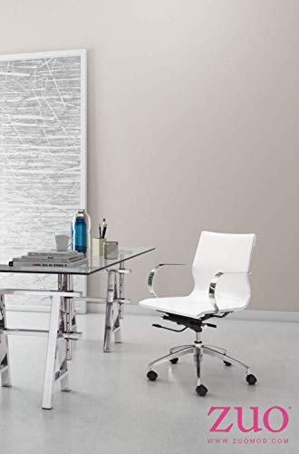 Zuo Modern 100375 Glider Low Back Office Chair, White, Slim Yet Comfortable Profile with Added Lumbar Support, Soft Leatherette Upholstery and Chrome Arms, Dimensions 27.6"W x 33.9"H x 27.6"L