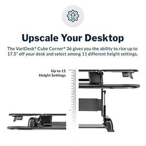 VariDesk Cube Corner 36 by Vari – Cubicle Standing Desk Converter for Dual Monitors – Height Adjustable Stand Up Desk – No Assembly Required