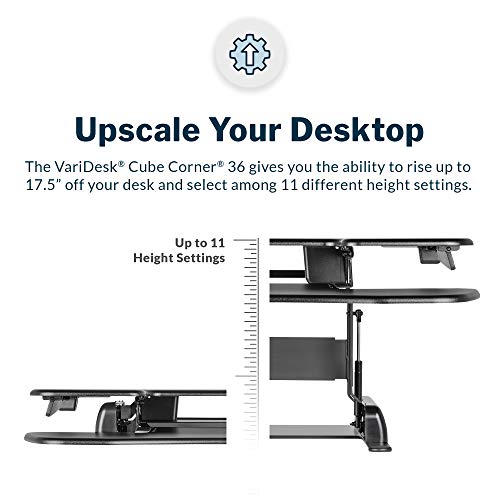VariDesk Cube Corner 36 by Vari – Cubicle Standing Desk Converter for Dual Monitors – Height Adjustable Stand Up Desk – No Assembly Required