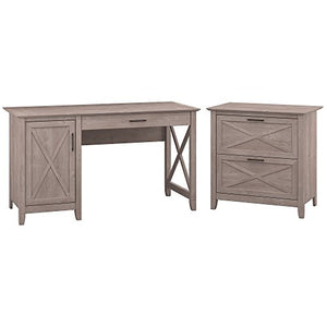 Bush Furniture Key West 54W Computer Desk with Storage and 2 Drawer Lateral File Cabinet in Washed Gray
