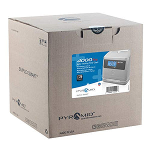 Pyramid Time Systems Model 4000 Auto Totaling Time Clock, 50 Employees, Includes 25 time Cards, Ribbon, 2 Security Keys and User Guide, Made in USA, Silver, "7.25""h x 7""w x 6.75"" d"