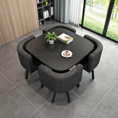 PAKMEZ Reception Negotiation Table Set - Small Business Conference Room Furniture - Nordic Design - 1 Table 4 Chairs (Color)