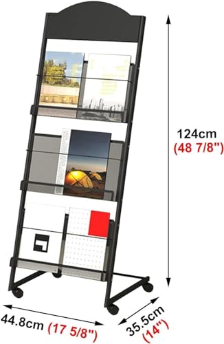 TIST Magazine Rack L-Shaped Brochure Display Rack with Wheels