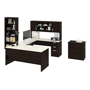 Bestar, Ridgeley Collection, 3-Piece Set Including a U or L-Shaped Desk with Hutch, a Lateral File Cabinet, and a Bookcase