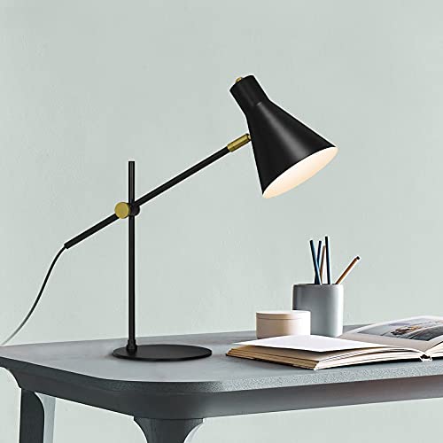 Metal Desk Lamp, Eye-Caring Table Lamp with Flexible Goose Neck (Black)