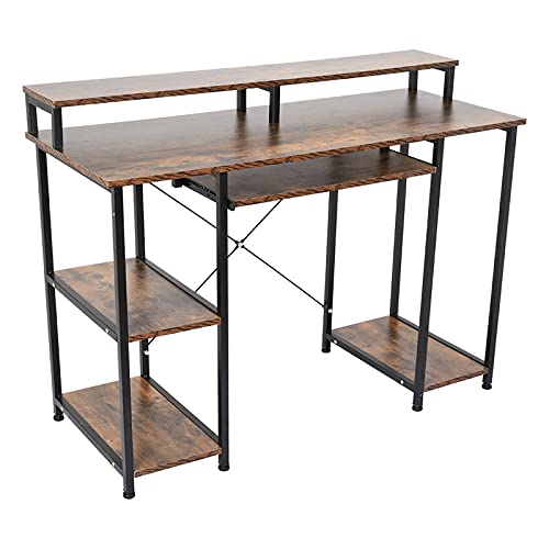 BJYX Computer Desk Workstation Home Office Student Dorm Laptop Study Gaming Table (Color : Brown(47In+amp; w/Shelf))